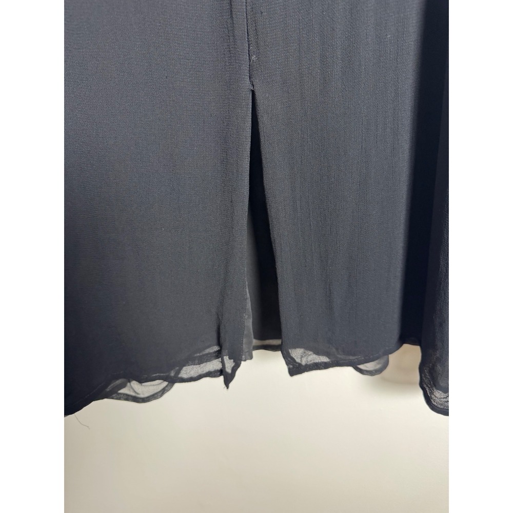 90s Vintage Merona Womens 12 Slip Dress Black Rayon Midi Sheer Overlay LBD - Picture 4 of 10
